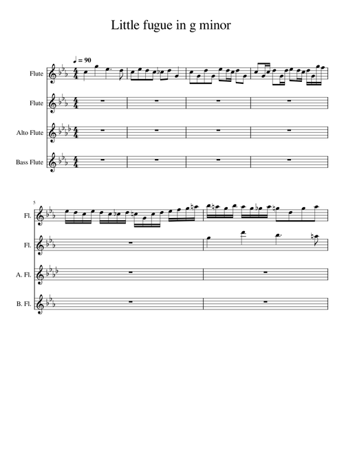 Little Fugue In G Minor For Flute Quartet