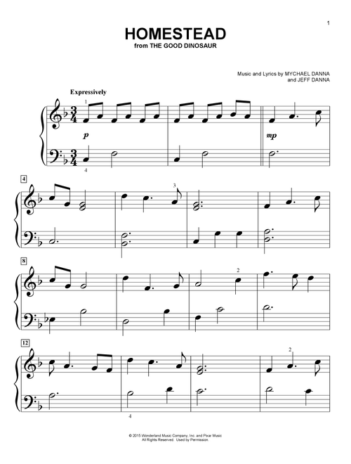 Homestead (from The Good Dinosaur) - Mychael Danna, Jeff Danna (Big Note Piano)