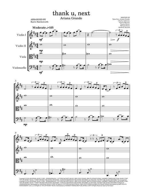 Thank U, Next (Arr. Karin Hawksworth) - Ariana Grande (String Quartet)