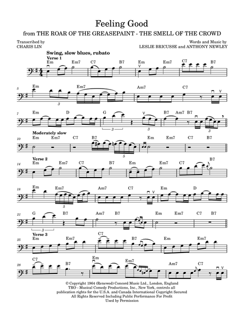 Feeling Good (Arr. Charis Lin) - Michael Buble (Cello Solo)