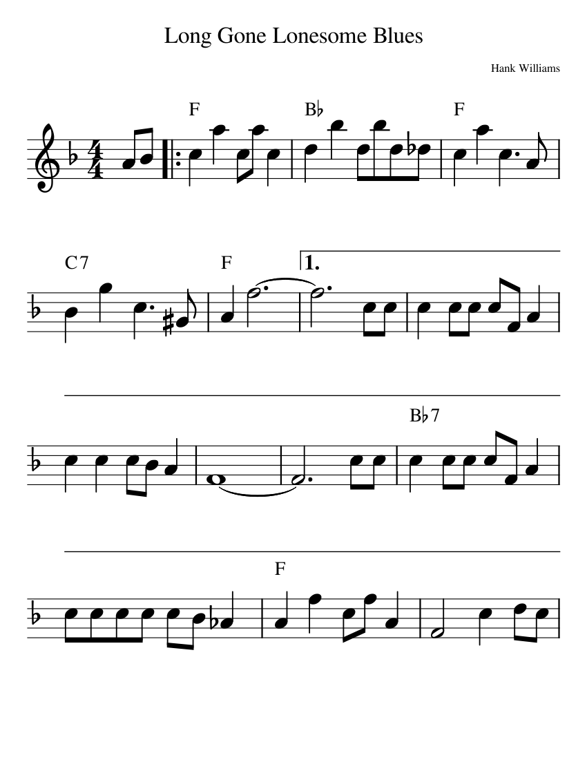 Long_Gone_Lonesome_Blues Sheet Music with Chords for Piano (Solo) easy ...