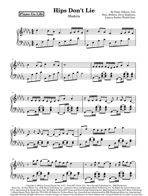 Hips Don't Lie (Arr. Piano Go Life) - Shakira Featuring Wyclef Jean (Piano Solo)