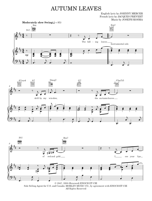 Autumn leaves - Eric Clapton (Piano-Vocal-Guitar)