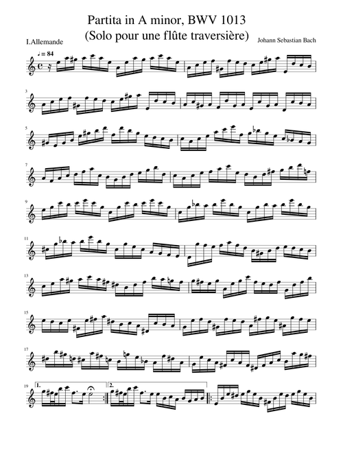 Partita in A minor: Allemande (BWV 1013; Solo pour une flûte traversière) by J. S. Bach