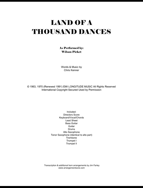 Land Of A Thousand Dances (Arr. Jim Farley www.arrangementsone.com) - Wilson Pickett (Large Ensemble)