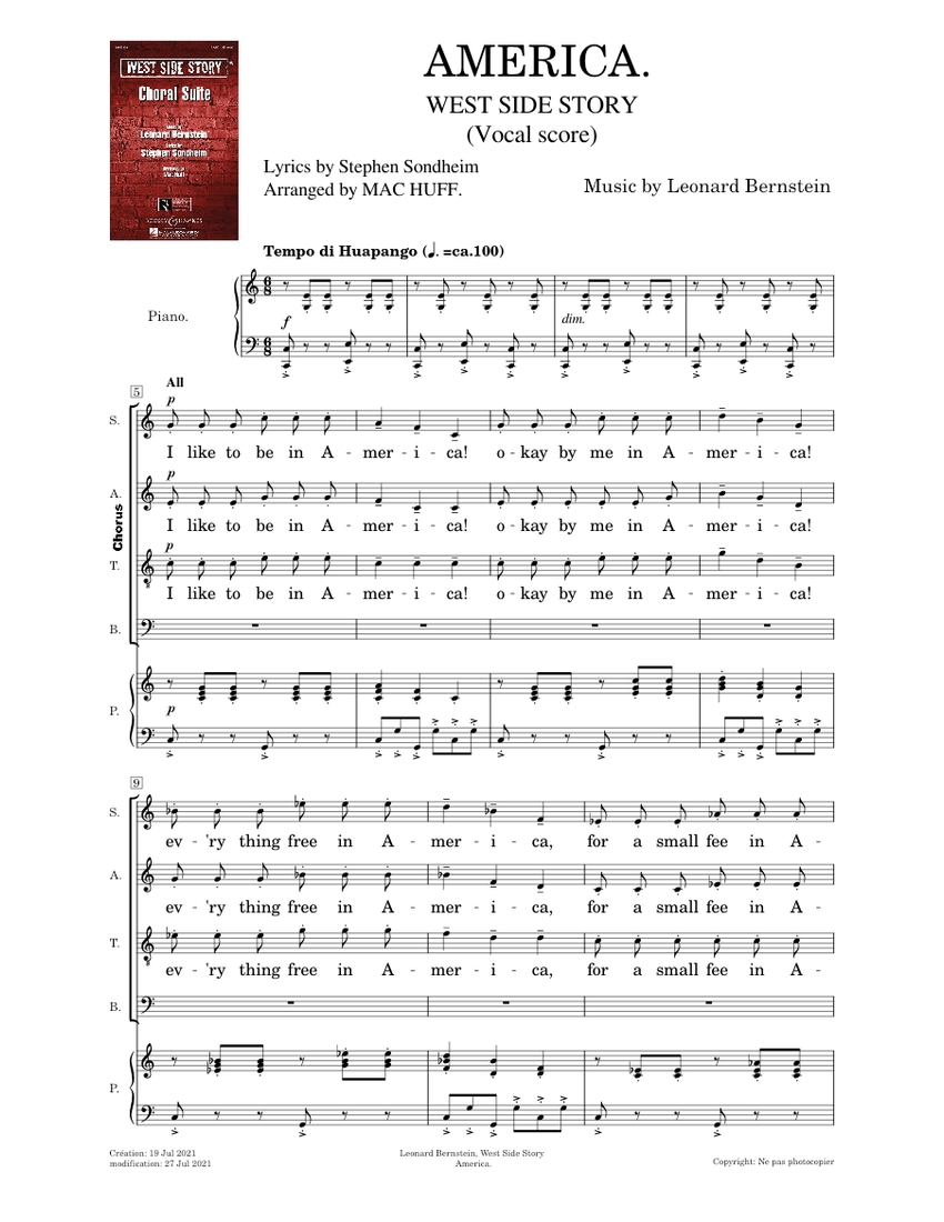 West Side Story, America - Leonard Bernstein Sheet music for