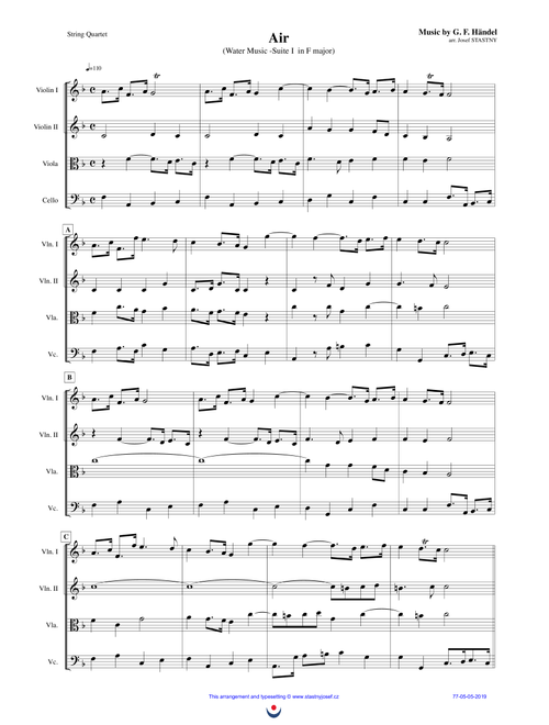 Air (Water Music) (Arr. Josef STASTNY) - George Frideric Handel (String Quartet)