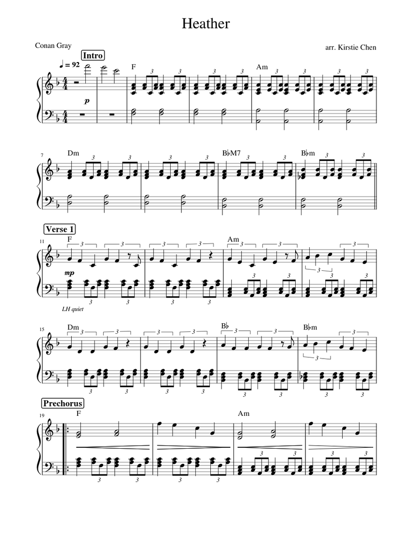 Heather Sheet Music For Piano Solo 