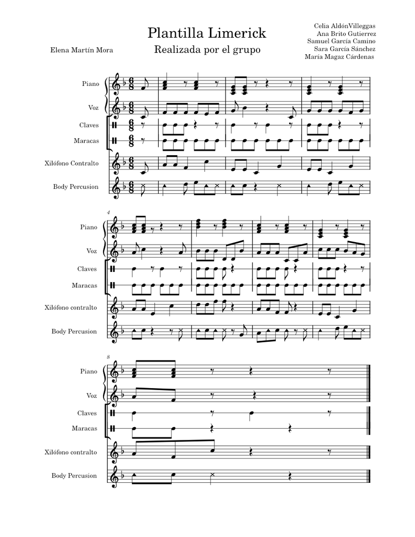 Plantilla Limerick Sheet music for Piano, Vocals, Xylophone, Claves