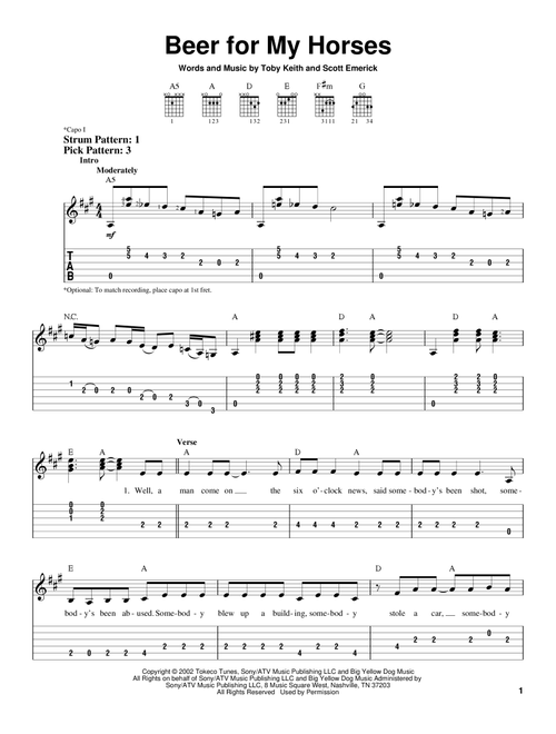 Beer For My Horses - Toby Keith, Willie Nelson (Easy Guitar with TAB)