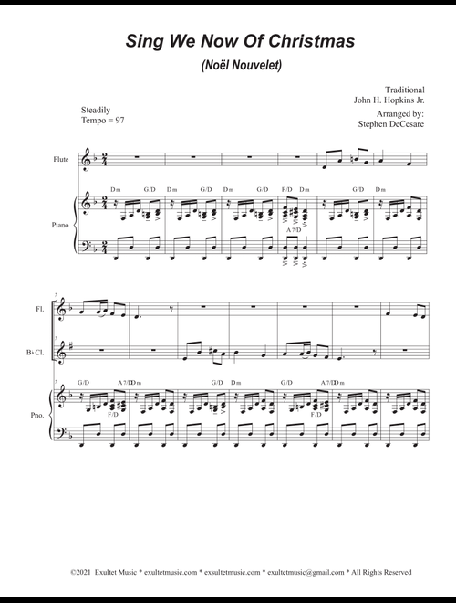 Sing We Now Of Christmas (Noël Nouvelet) (Duet for Flute and Bb-Clarinet) (Arr. Stephen DeCesare) - Traditional John H Hopkins Jr (Instrumental Duet and Piano)