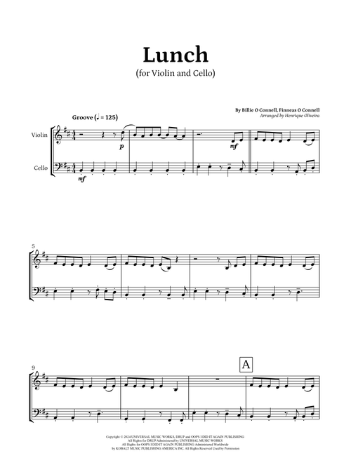 Lunch (Arr. Henrique Oliveira) - Billie O Connell, Finneas O Connell (Instrumental Duet)