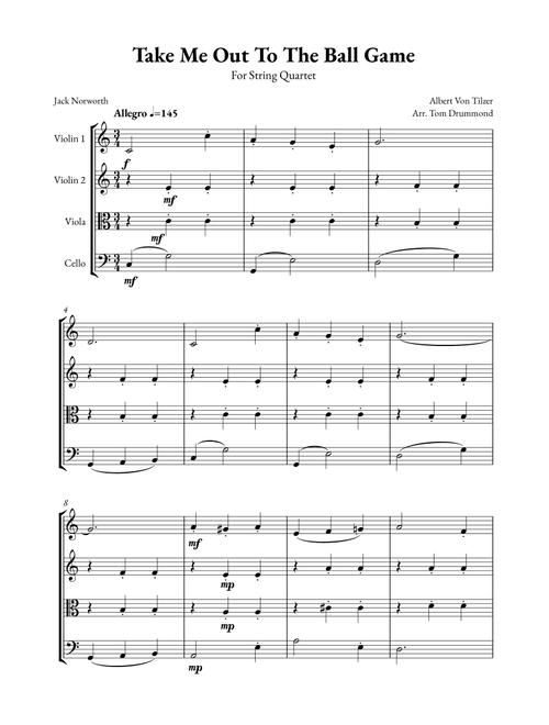 Take me Out to the Ball Game (Arr. Tom Drummond) - Albert von Tilzer (String Quartet)
