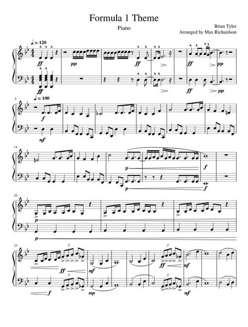 Formula 1 Theme (Simplified Piano) - Brian Tyler