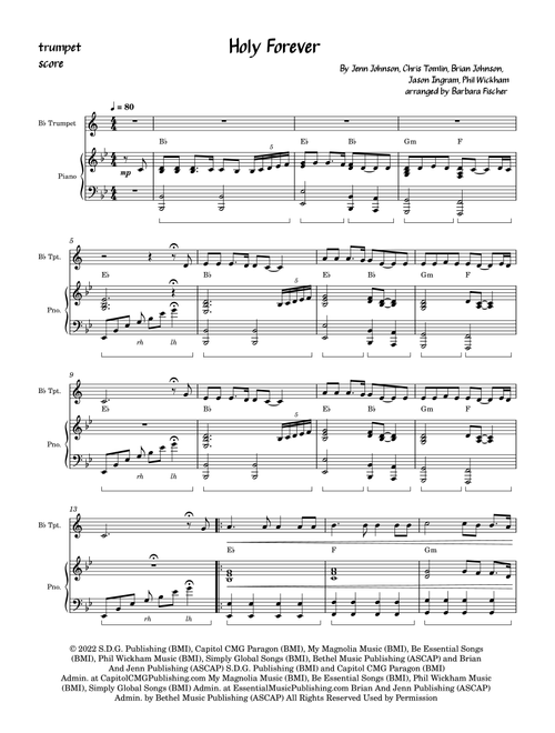 Holy Forever (Arr. Barbara Fischer) - Chris Tomlin (Trumpet and Piano)