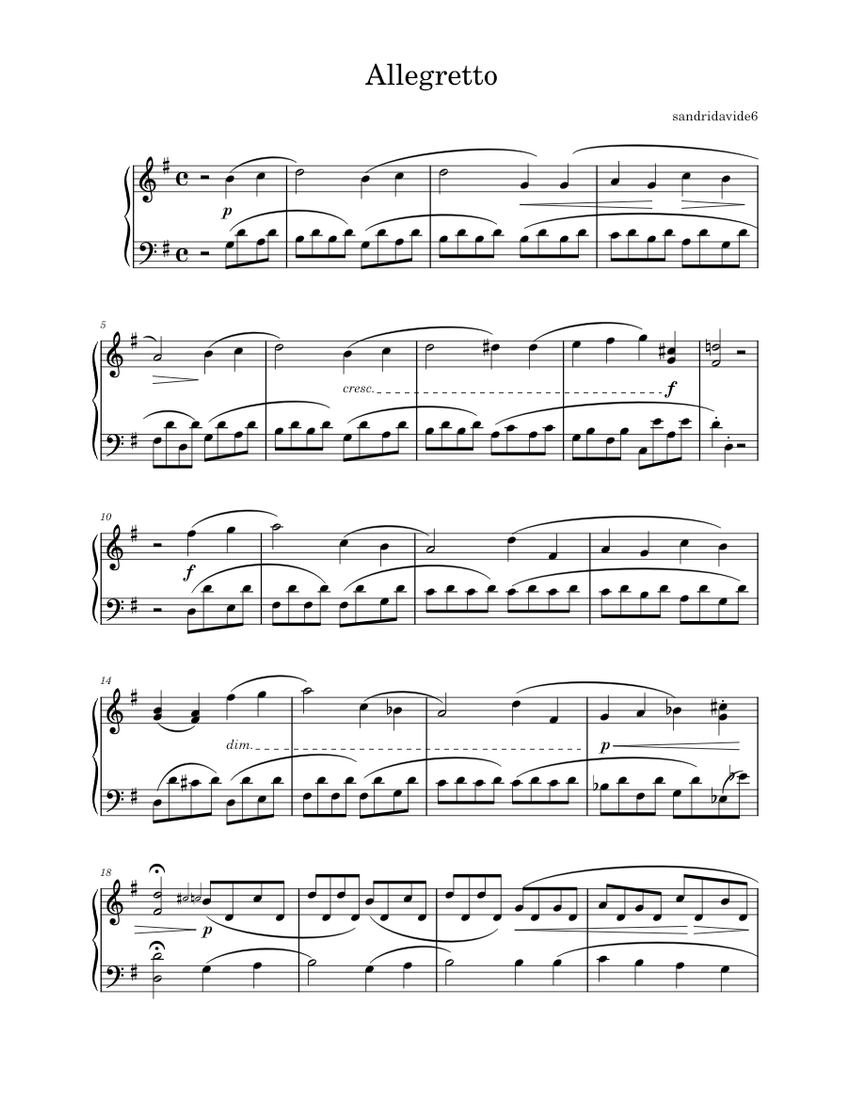 Allegretto Sheet music for Piano (Solo) | Musescore.com
