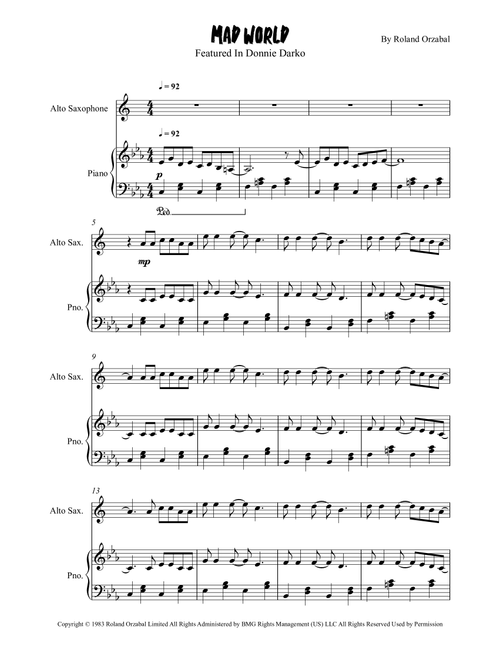 Mad World (Arr. Grant Golding) - Adam Lambert (Alto Sax and Piano)