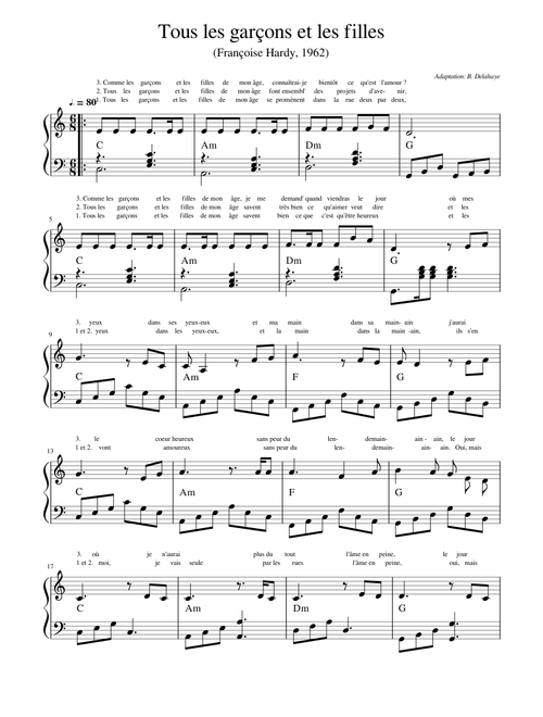 tous les garçons et les filles, piano-chant