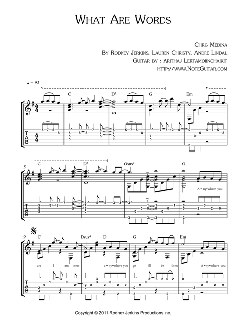 What Are Words (Arr. Arithaj Lertamornchaikit) - Chris Medina (Guitar Tab)