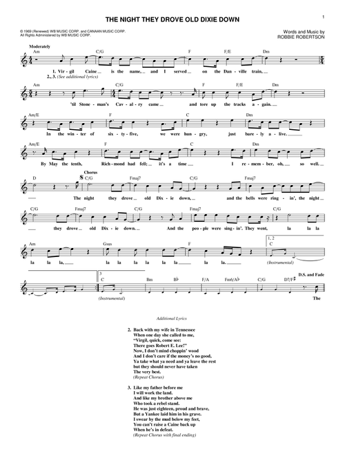 The Night They Drove Old Dixie Down - The Band, Joan Baez, Robbie Robertson (Lead Sheet - Fake Book)