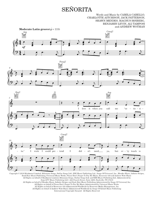 Señorita - Shawn Mendes & Camila Cabello (Piano-Vocal-Guitar)
