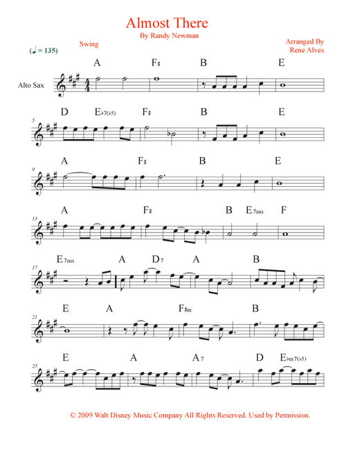 Almost There (Arr. Rene Alves) - Randy Newman (Alto Sax Solo)