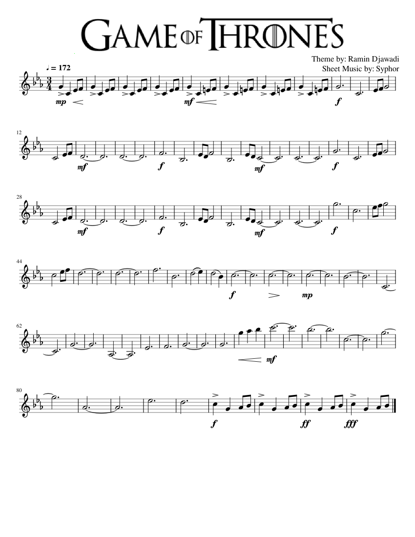 Game Of Thrones - Main Theme (Violin) Sheet music for Violin (Solo) |  Musescore.com