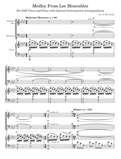 Medley From Les Miserables for SAB Voices and Piano (Arranged by Ed Lojeski)