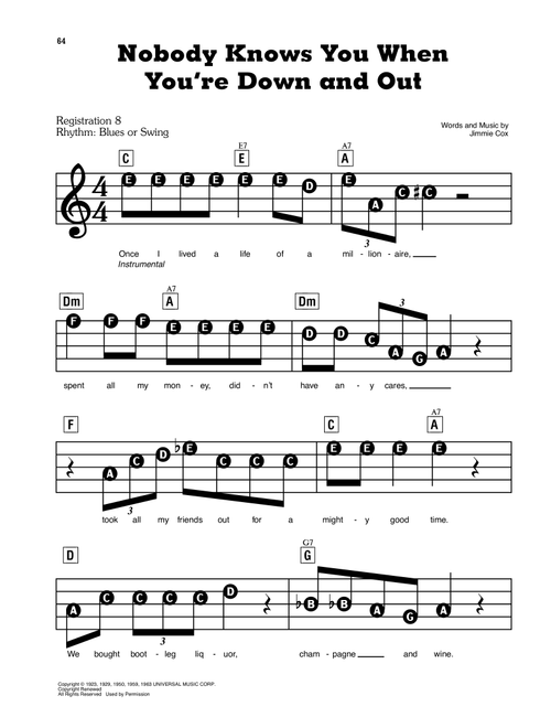 Nobody Knows You When You're Down And Out (Nobody Knows When You're Down And Out) - Eric Clapton (E-Z Play Today)