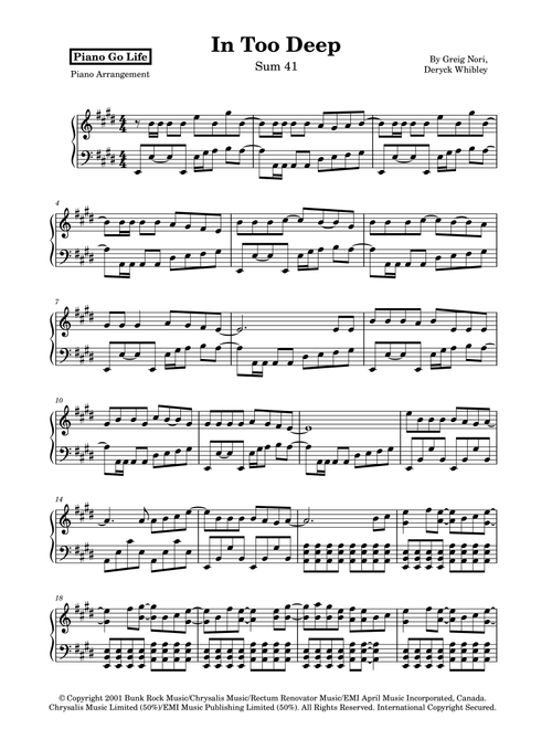 In Too Deep (Arr. Piano Go Life) - Sum 41 (Piano Solo)