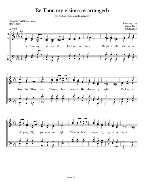 Be thou my vision – Misc Praise Songs Be thou my vision (Re-arranged) - Rearranged by Maame Esi D.