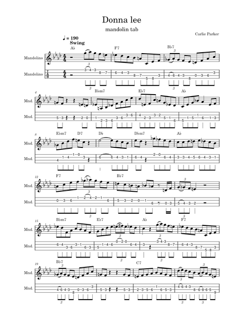 Donna lee – Charlie Parker Mandolin Tab