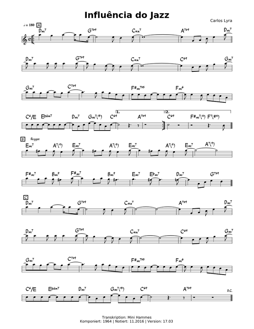 Chapoteo Acechar diagonal Carlos Lyra - Influência Do Jazz Sheet music for Flute (Solo) |  Musescore.com