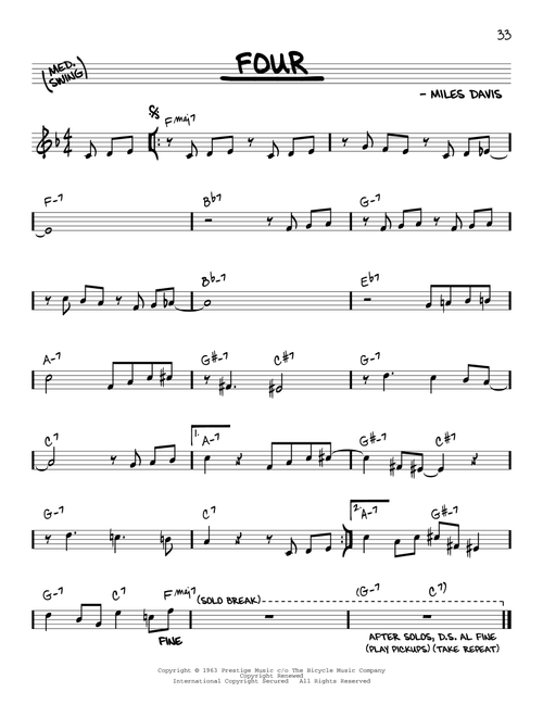 Four - Miles Davis, John Coltrane (Real Book - Melody-Chords)