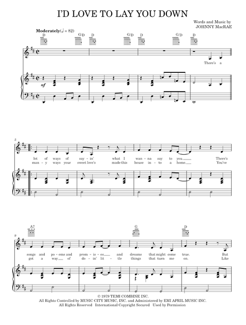 I'd Love To Lay You Down - Conway Twitty, Emmylou Harris (Piano-Vocal-Guitar)