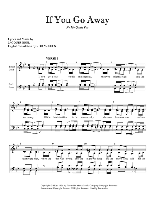 If You Go Away (Arr. Kevin Keller) - Jacques Brel, Rod McKuen (Choral, SATB)