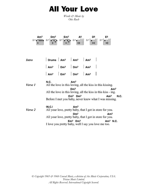 All Your Love (I Miss Loving) - Otis Rush (Guitar Chords-Lyrics)