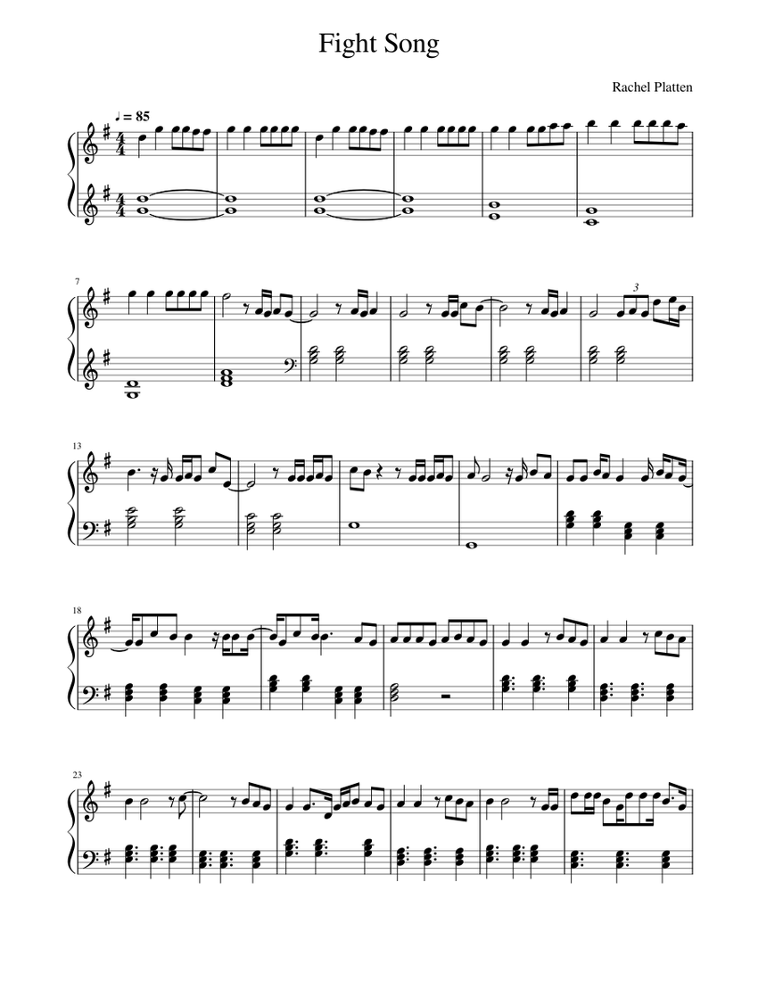 Fight Song Sheet Music For Piano (Solo) | Musescore.com