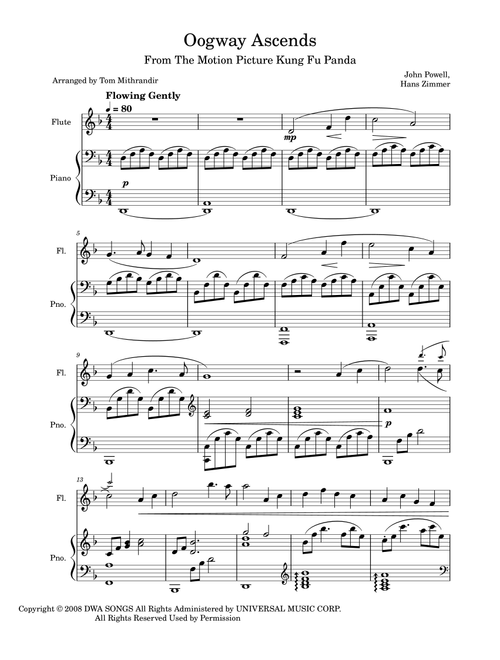 Oogway Ascends (Arr. Tom Mithrandir) - Various (Flute and Piano)