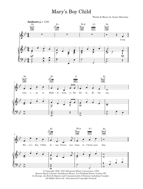 Mary's Boy Child - Jester Hairston (Piano-Vocal-Guitar (Piano Accompaniment))