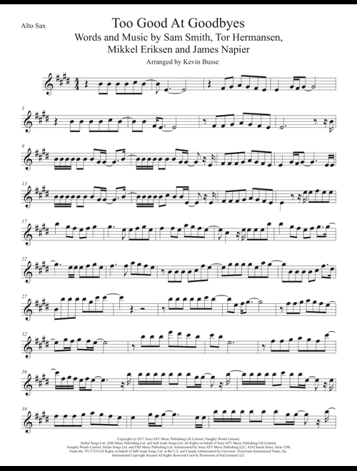 Too Good At Goodbyes (Arr. Kevin Busse) - Sam Smith (Alto Sax Solo)