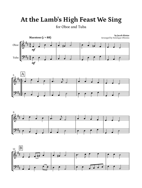 At the Lamb's High Feast We Sing (Oboe and Tuba) - Easter Hymn (Arr. Henrique Oliveira) - Jacob Hintze (Instrumental Duet)