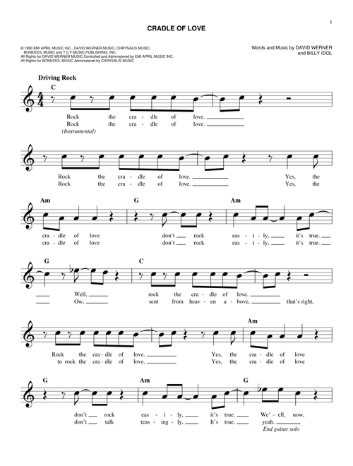 Cradle Of Love - Billy Idol (Easy Lead Sheet - Fake Book)