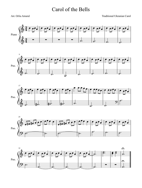 Carol of the Bells (easy piano)