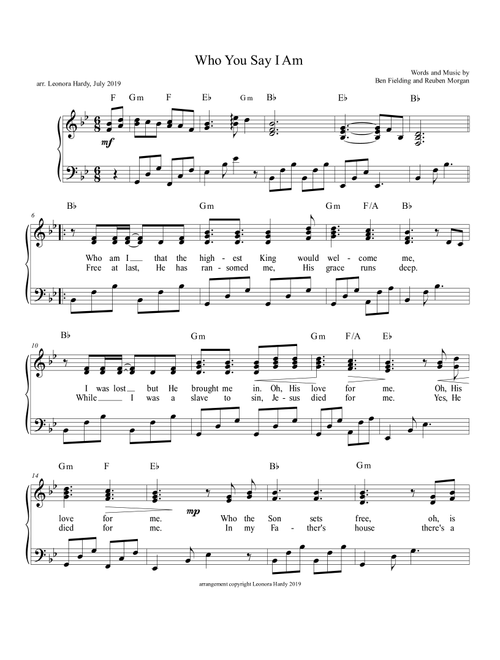 Who You Say I Am (Arr. Leonora Hardy) - Ben Fielding, Reuben Morgan (Piano Vocal)