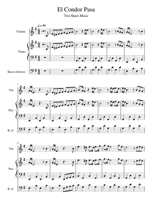El Condor Pasa Sheet Music for Violin, Viola, Cello (Mixed Quintet ...
