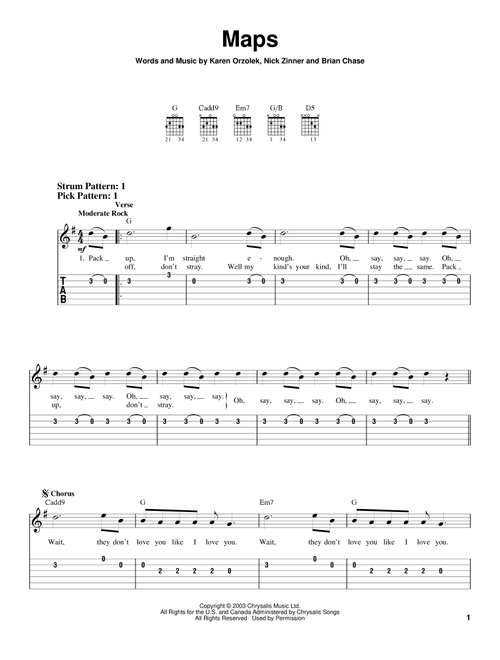 Maps - Yeah Yeah Yeahs (Easy Guitar with TAB)