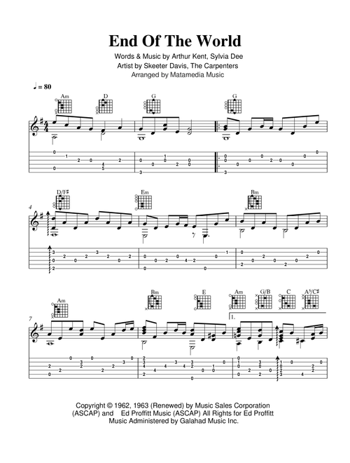 The End Of The World (Arr. Matamedia Music) - The Carpenters (Guitar Tab)
