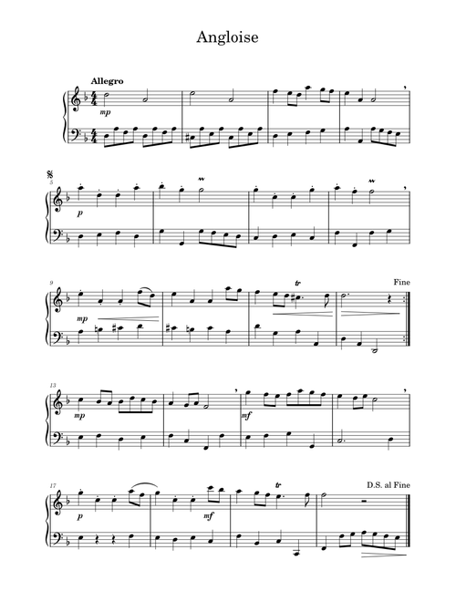 Notebook for Wolfgang (Angloise No.19) – Leopold Mozart