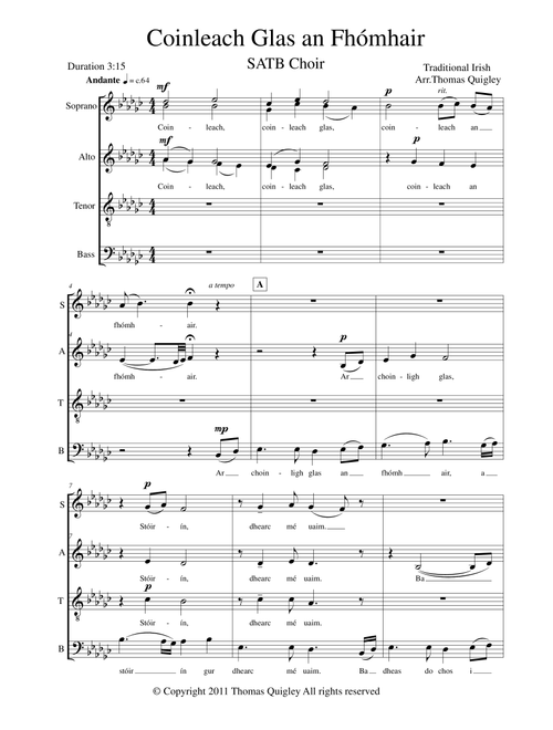 Coinleach Glas an Fhómhair (Arr. Thomas Quigley) - Irish Traditional (Choral, SATB)